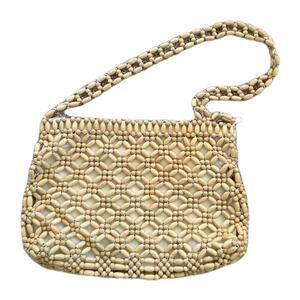 The Sak Beaded Wooden Shoulder Bag Boho Retro Natural Beige Crossbody Purse